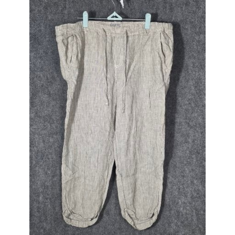 Caslon Womens Grey White Striped Linen Drawstring Cropped Pants Size LP Casual